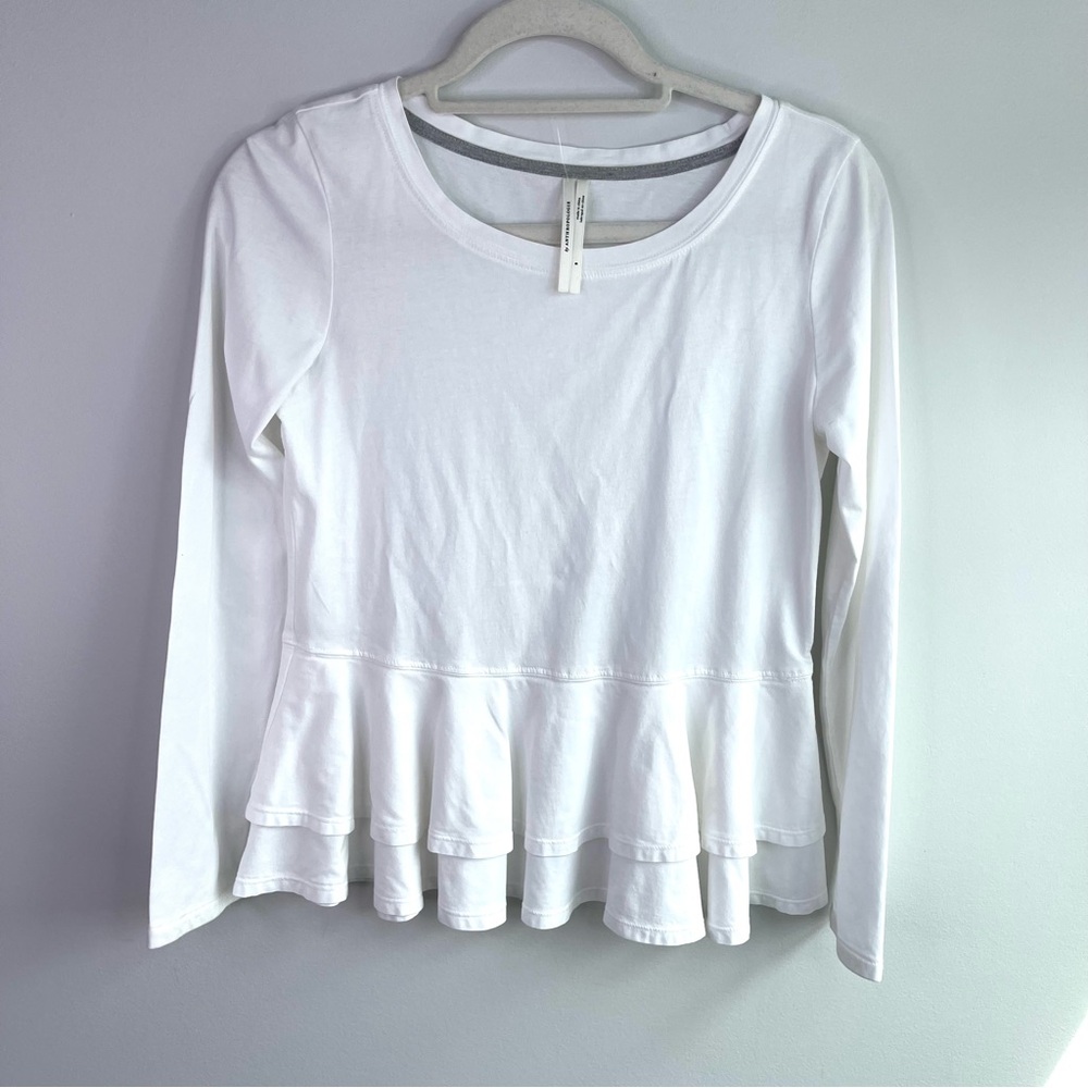 Anthropologie White Cotton Peplum Top With Long Sleeves Size S